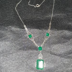 Art Deco sterling silver marcasite and green onyx necklace